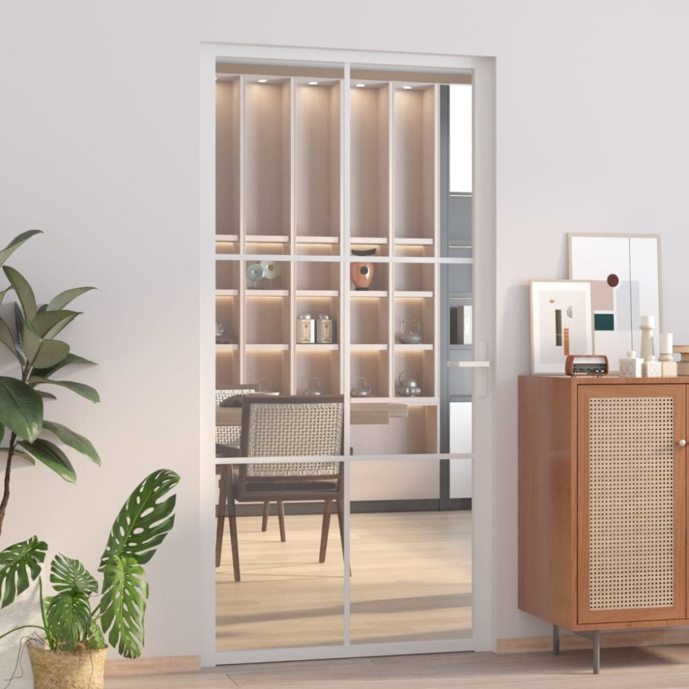 vidaXL Innerdörr 102,5x201,5 cm vit ESG-glas och aluminium