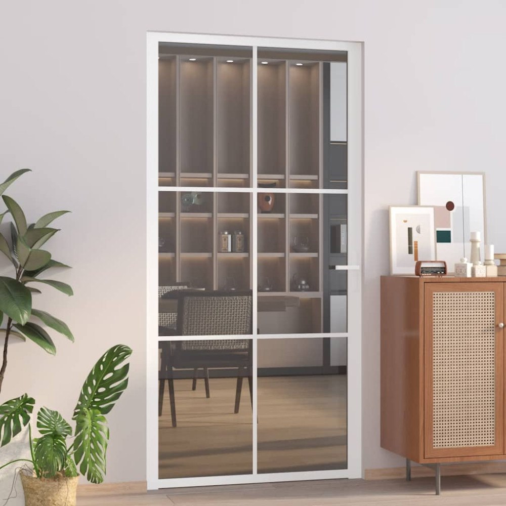 vidaXL Innerdörr 102,5x201,5 cm vit ESG-glas och aluminium