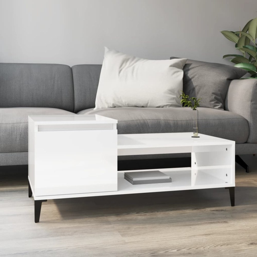 vidaXL Soffbord vit högglans 100x50x45 cm konstruerat trä