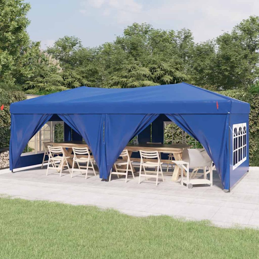 vidaXL Hopfällbart partytält med sidoväggar blå 3x6 m
