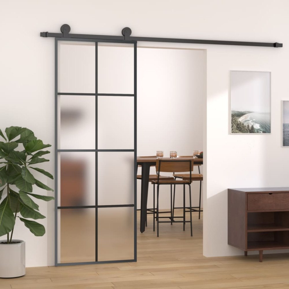 vidaXL Skjutdörr med beslagset ESG glas och aluminium 76x205 cm