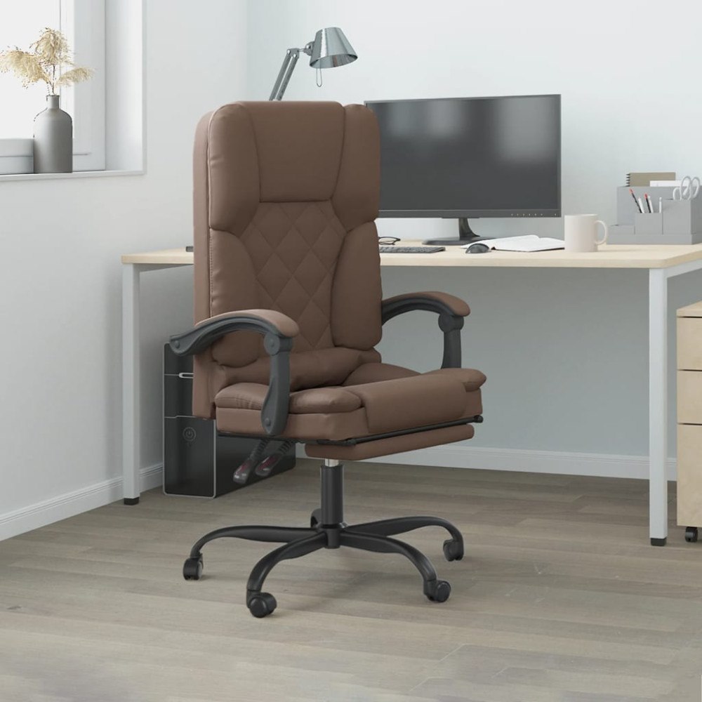 vidaXL Kontorsstol med massage brun konstläder