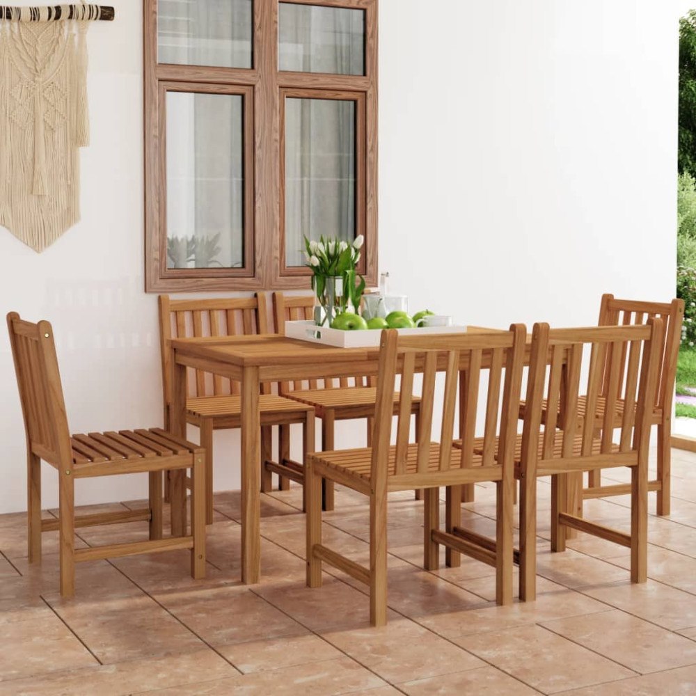 vidaXL 7-delad trädgårdsmatgrupp 140x80 cm massiv teak