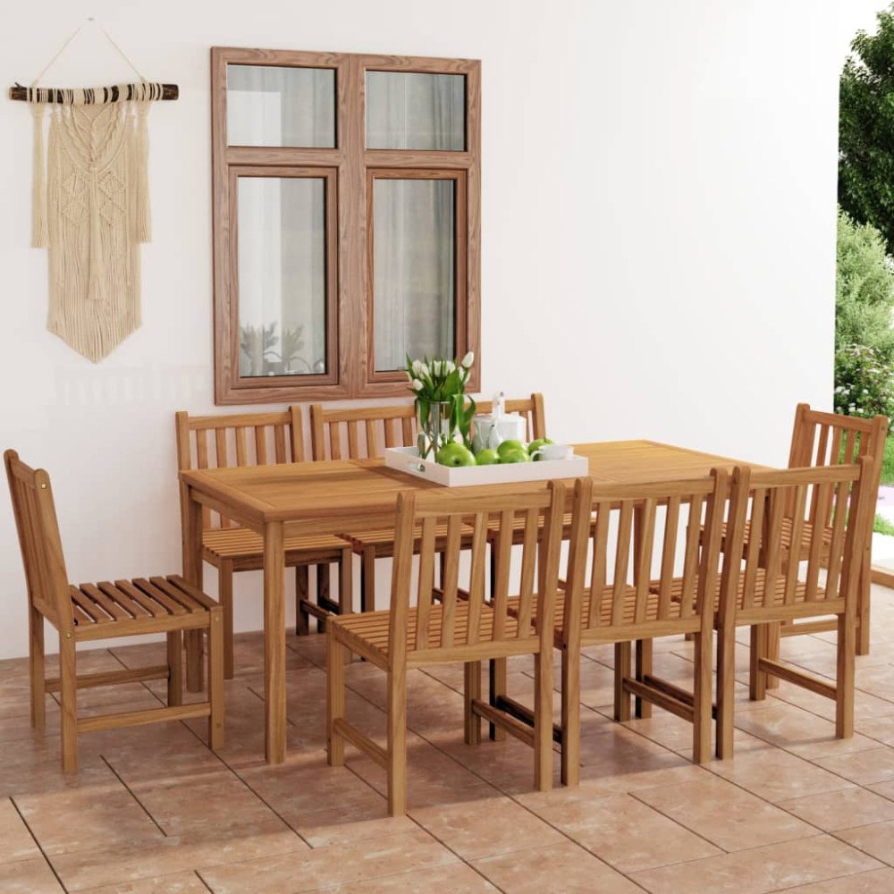 vidaXL 9-delad trädgårdsmatgrupp 180x90 cm massiv teak