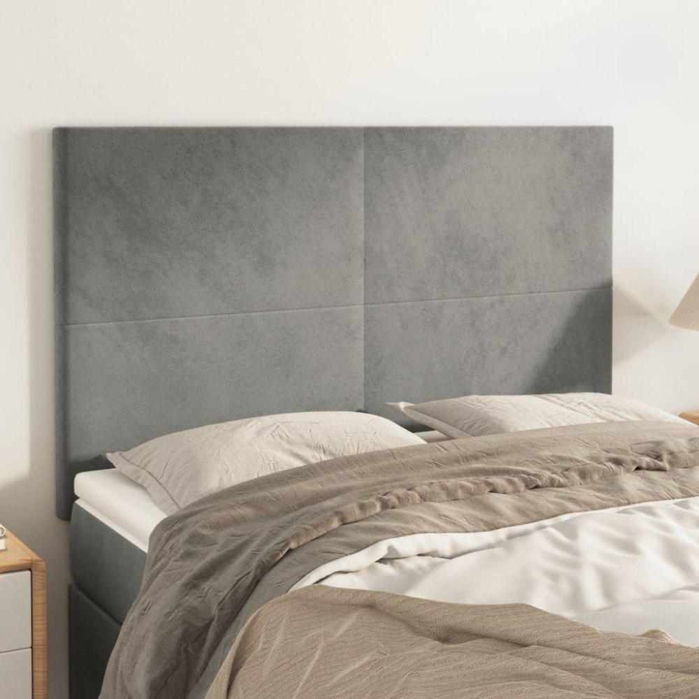 vidaXL Sänggavel ljusgrå 144x5x118/128 cm sammet