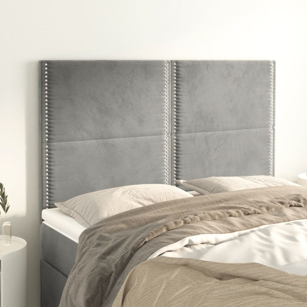 vidaXL Sänggavel ljusgrå 144x5x118/128 cm sammet