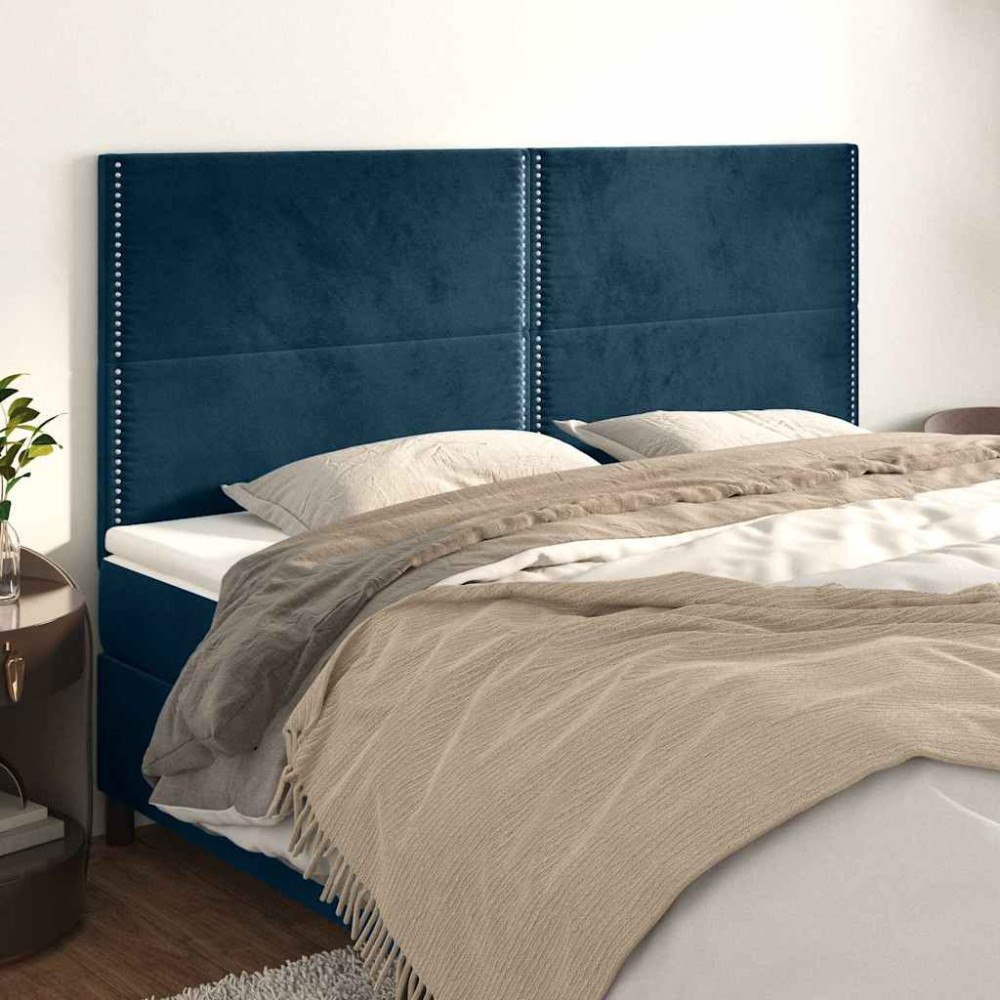 vidaXL Sänggavel mörkblå 160x5x118/128 cm sammet