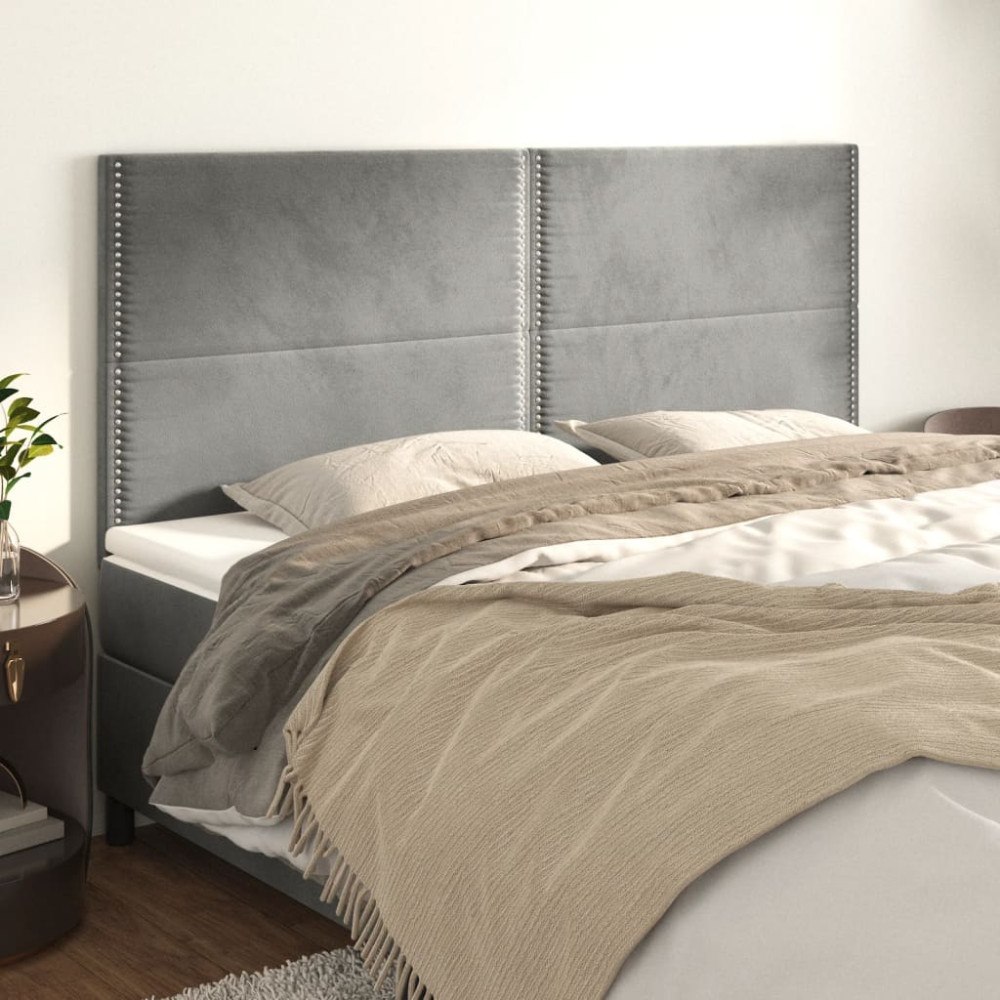 vidaXL Sänggavel ljusgrå 180x5x118/128 cm sammet