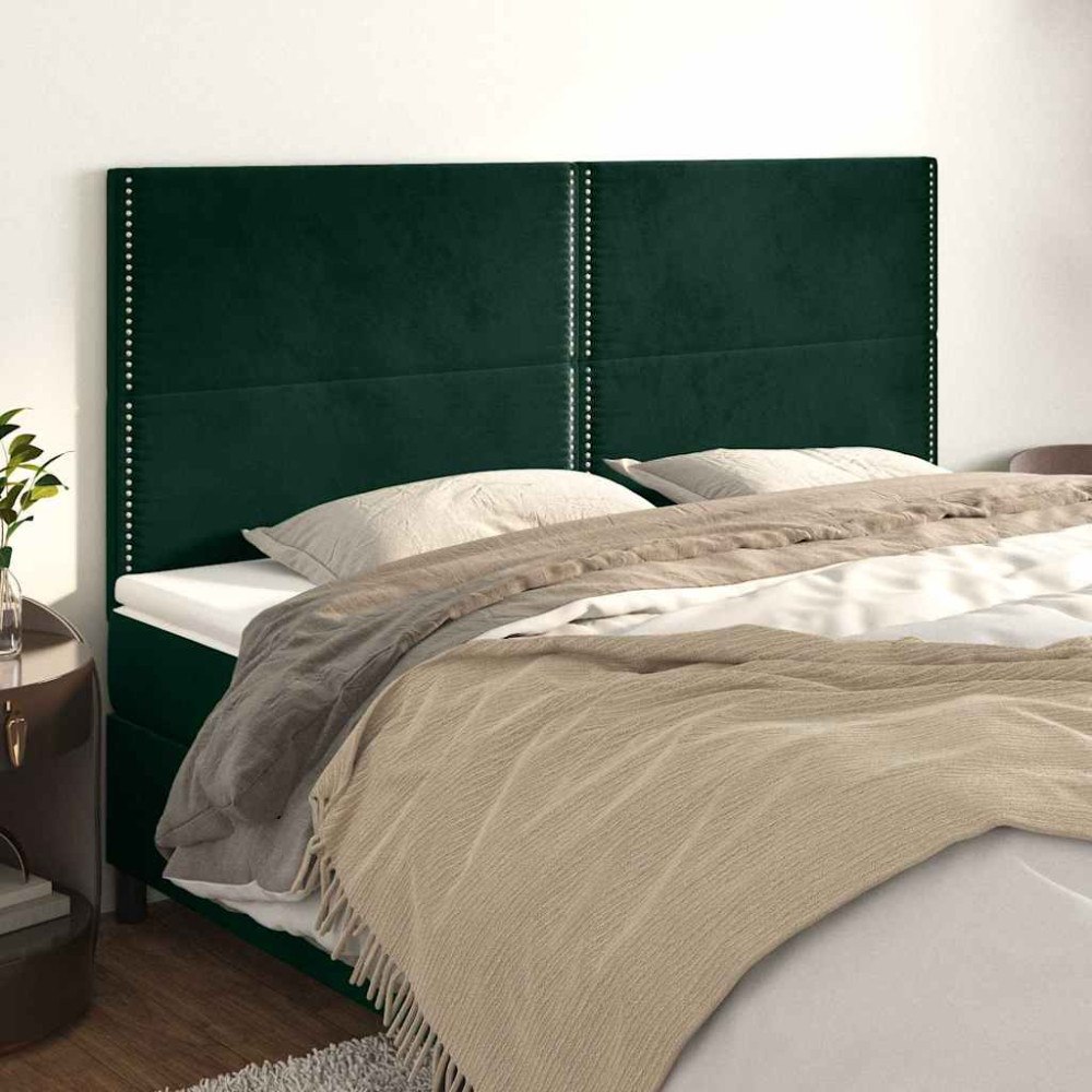 vidaXL Sänggavel mörkgrön 180x5x118/128 cm sammet