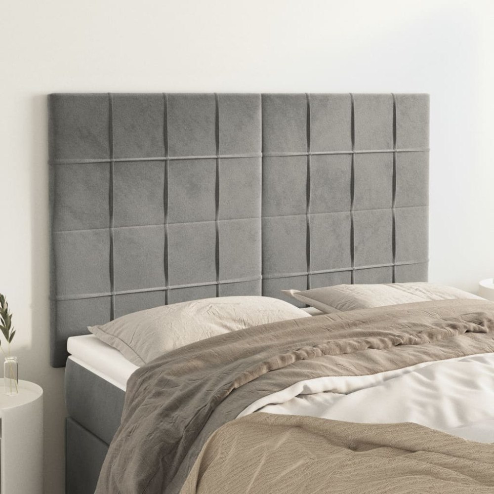 vidaXL Sänggavel ljusgrå 144x5x118/128 cm sammet