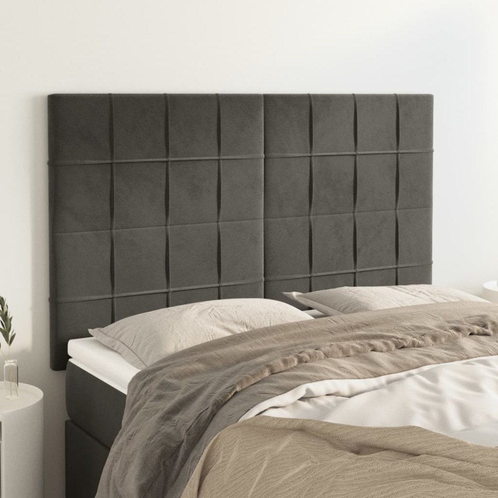 vidaXL Sänggavel mörkgrå 144x5x118/128 cm sammet