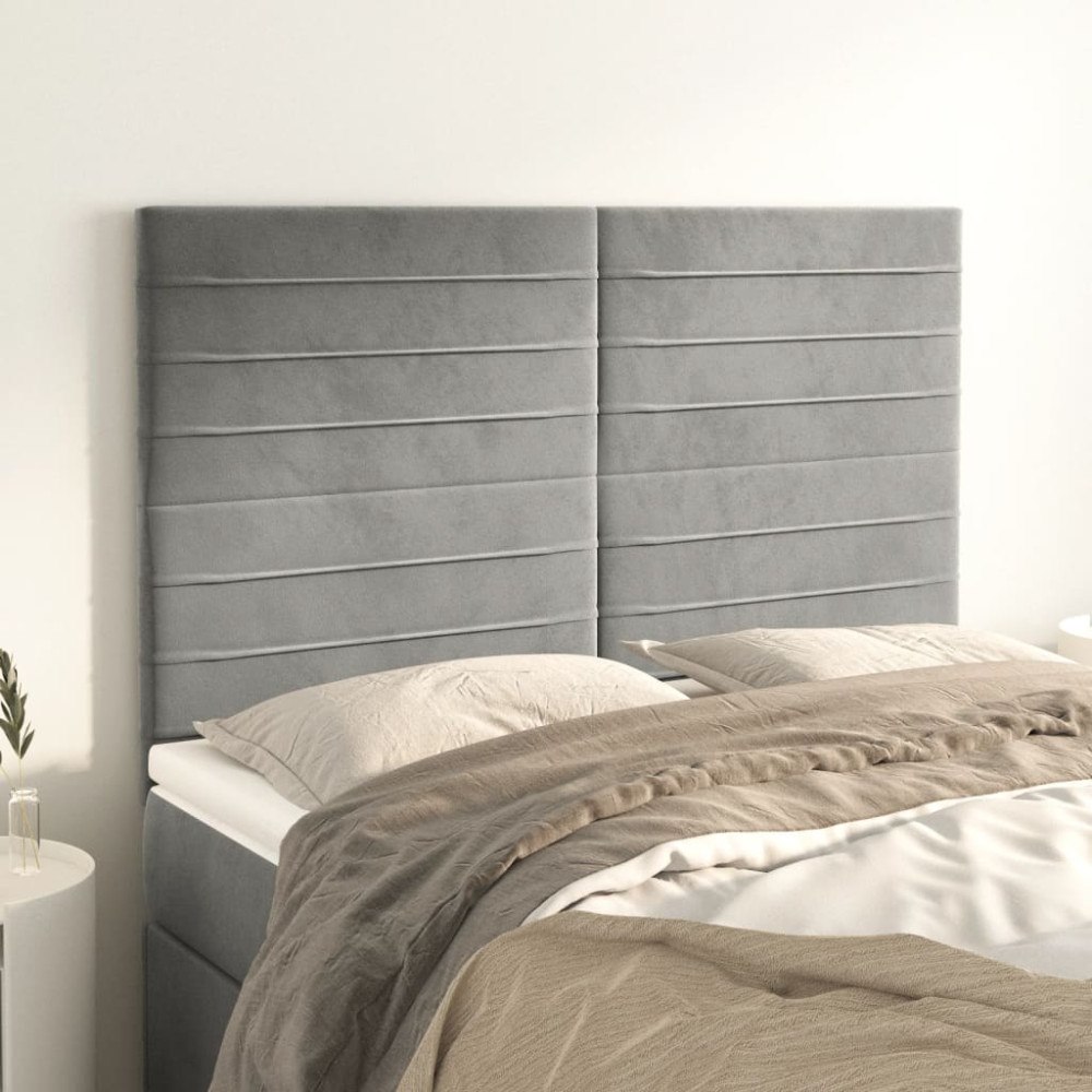 vidaXL Sänggavel ljusgrå 144x5x118/128 cm sammet