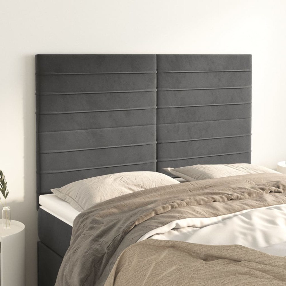 vidaXL Sänggavel mörkgrå 144x5x118/128 cm sammet