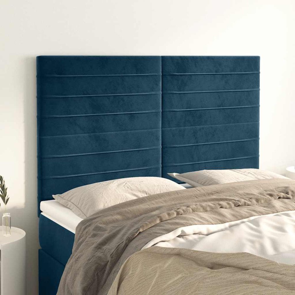 vidaXL Sänggavel mörkblå 144x5x118/128 cm sammet