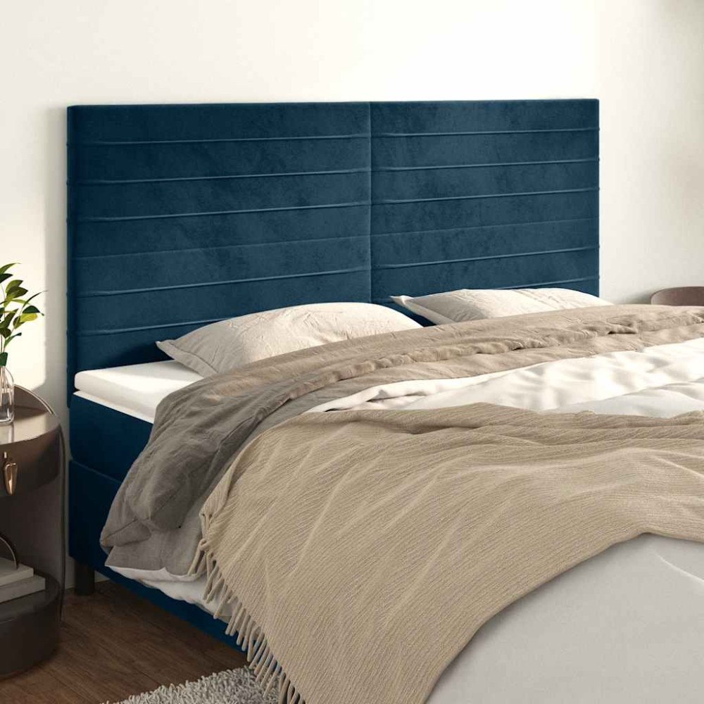 vidaXL Sänggavel mörkblå 160x5x118/128 cm sammet