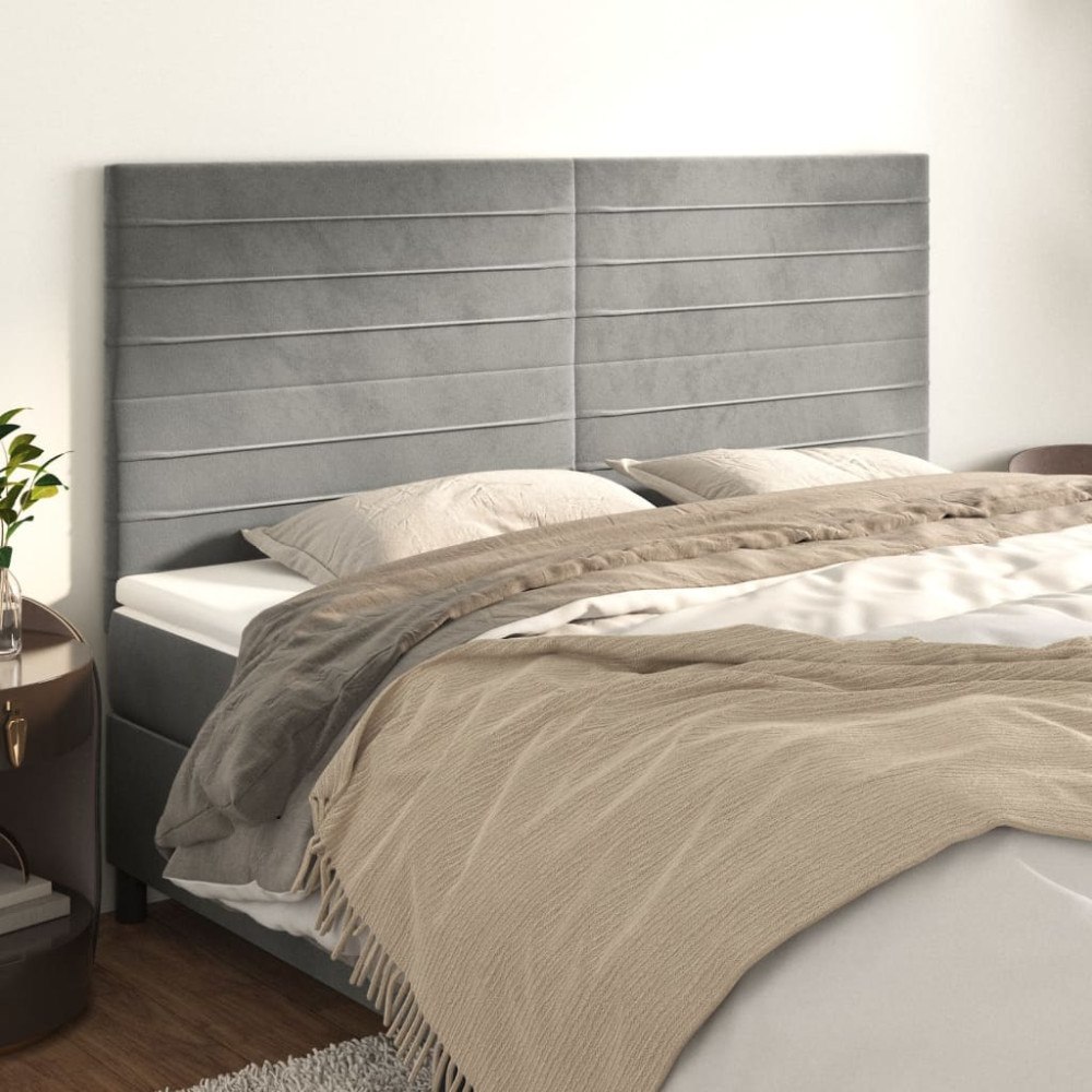 vidaXL Sänggavel ljusgrå 200x5x118/128 cm sammet