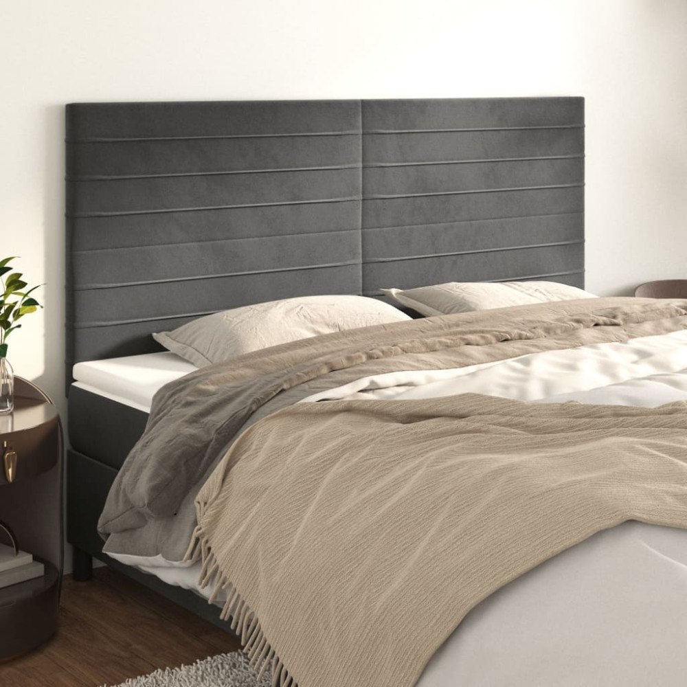 vidaXL Sänggavel mörkgrå 200x5x118/128 cm sammet