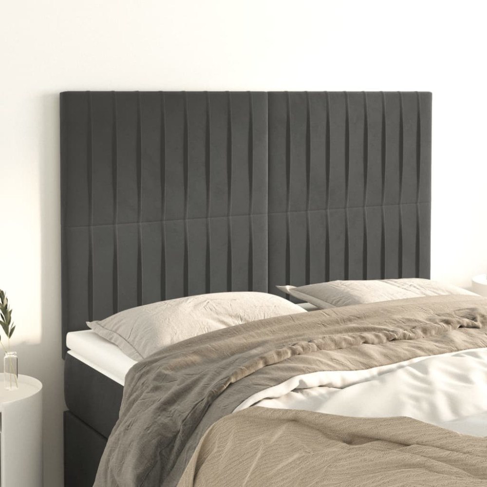 vidaXL Sänggavel mörkgrå 144x5x118/128 cm sammet
