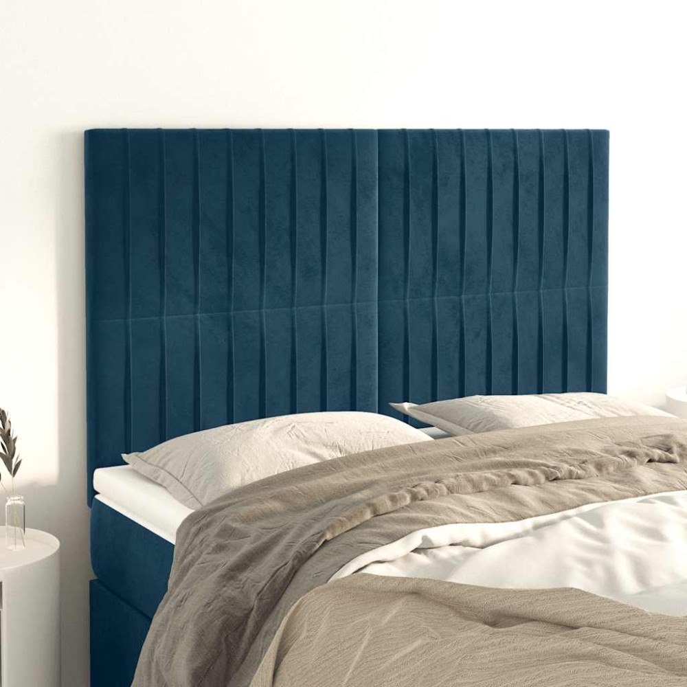 vidaXL Sänggavel mörkblå 144x5x118/128 cm sammet