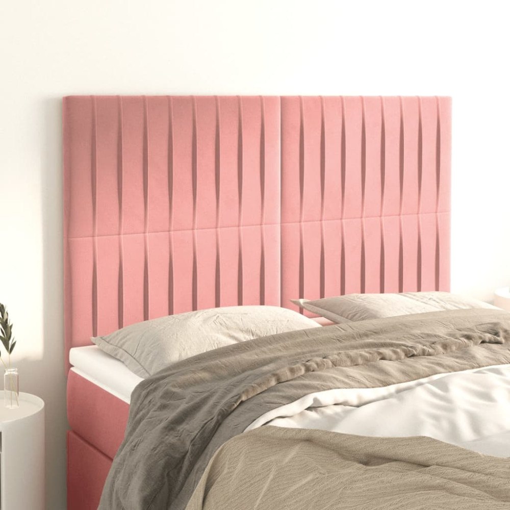 vidaXL Sänggavel rosa 144x5x118/128 cm sammet