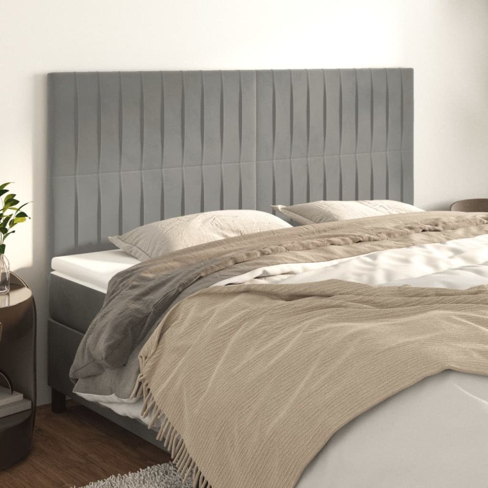 vidaXL Sänggavel ljusgrå 160x5x118/128 cm sammet