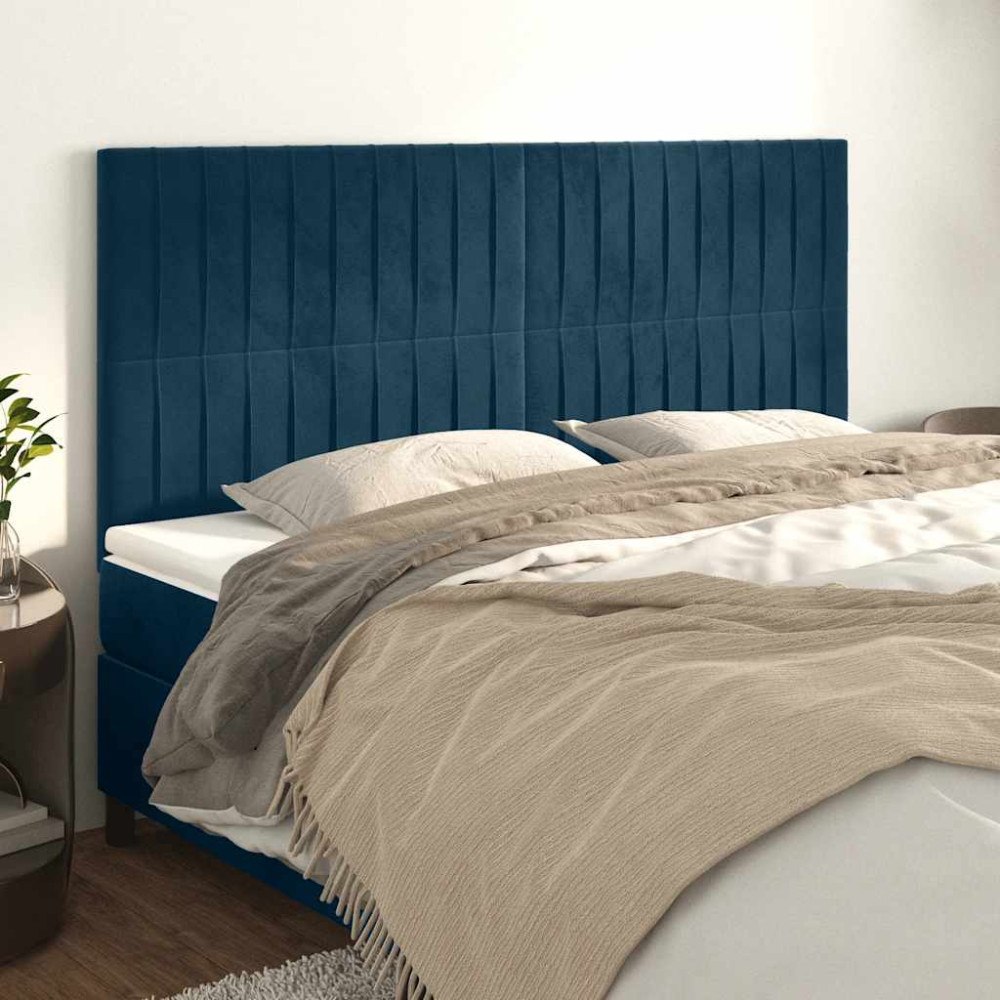 vidaXL Sänggavel mörkblå 160x5x118/128 cm sammet