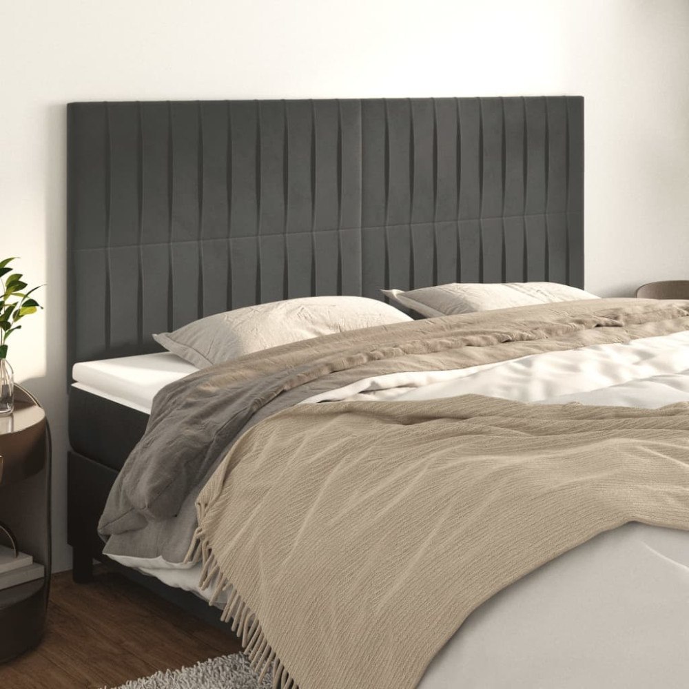vidaXL Sänggavel mörkgrå 180x5x118/128 cm sammet