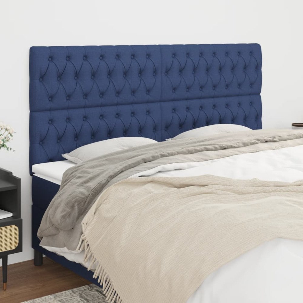 vidaXL Sänggavel blå 200x7x118/128 cm tyg
