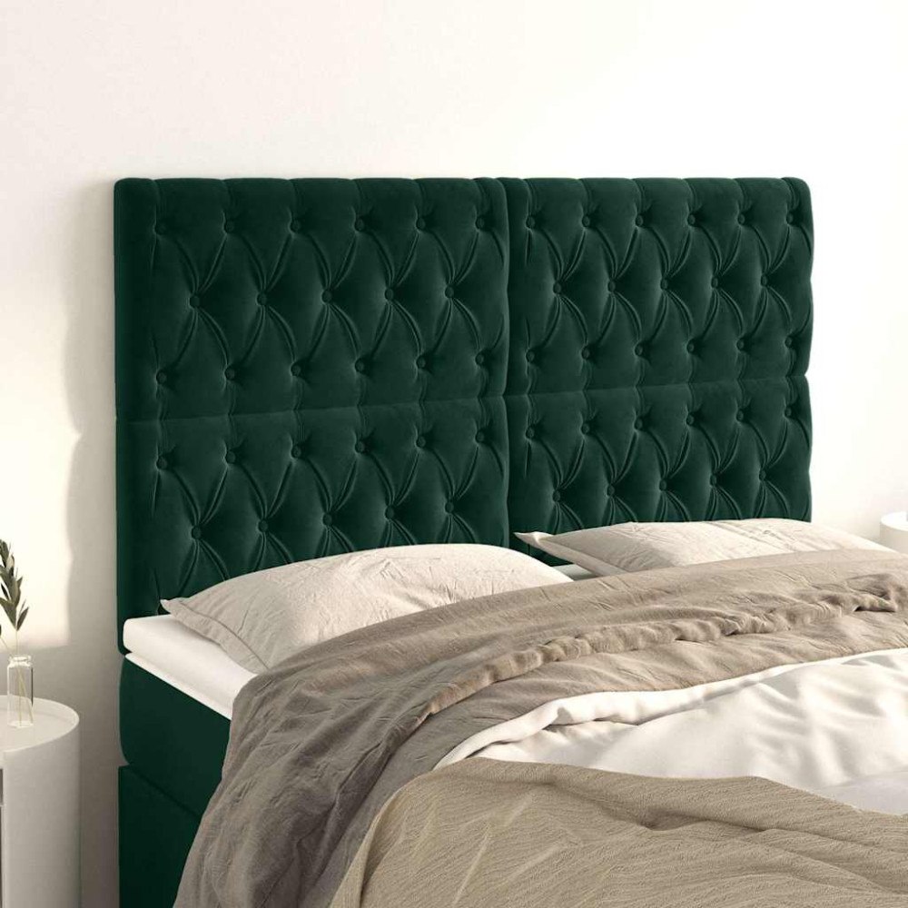 vidaXL Sänggavel mörkgrön 160x7x118/128 cm sammet