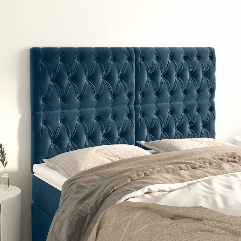 vidaXL Sänggavel mörkblå 160x7x118/128 cm sammet