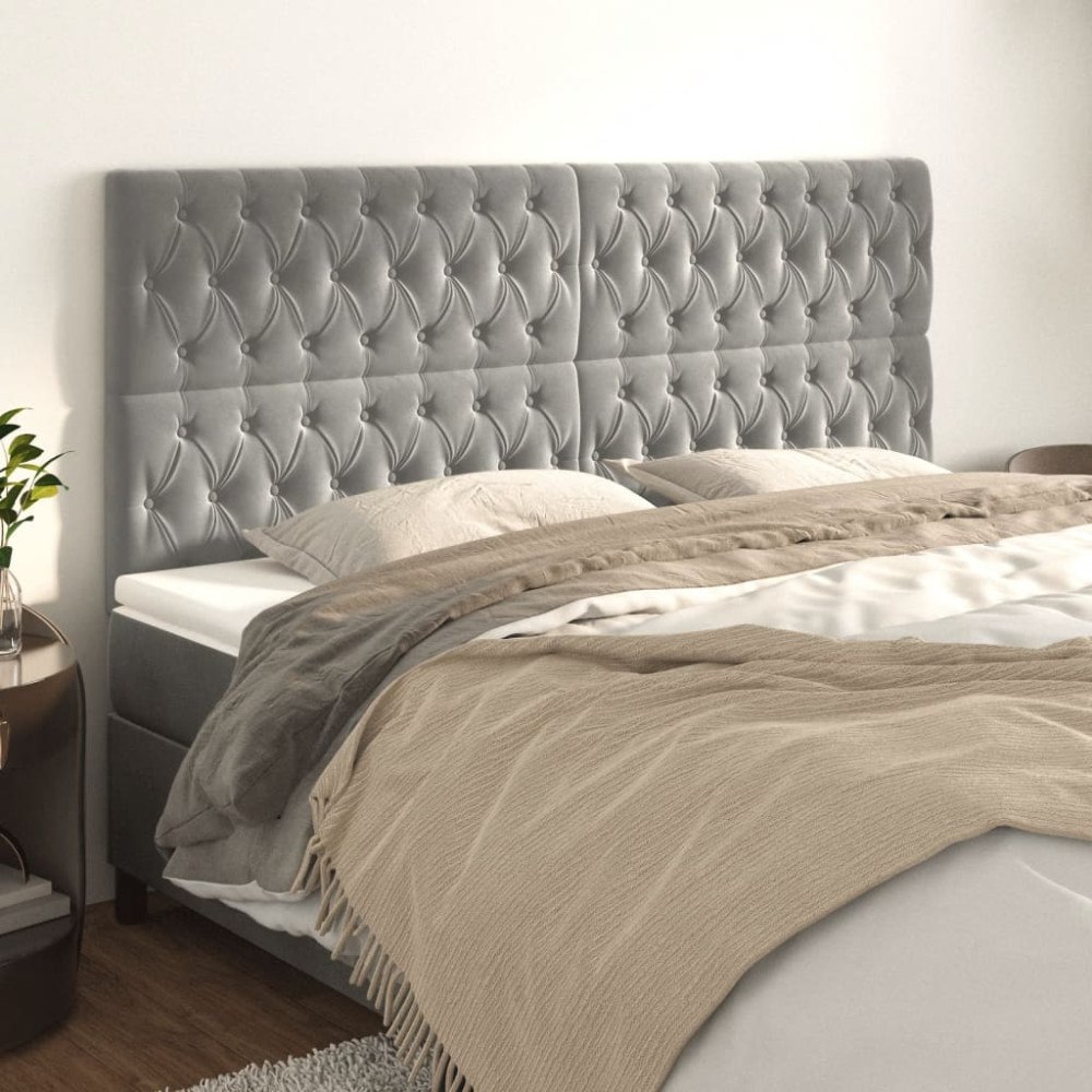 vidaXL Sänggavel ljusgrå 180x7x118/128 cm sammet