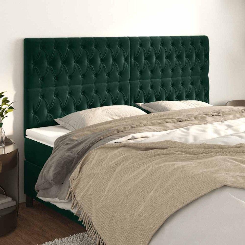vidaXL Sänggavel mörkgrön 180x7x118/128 cm sammet