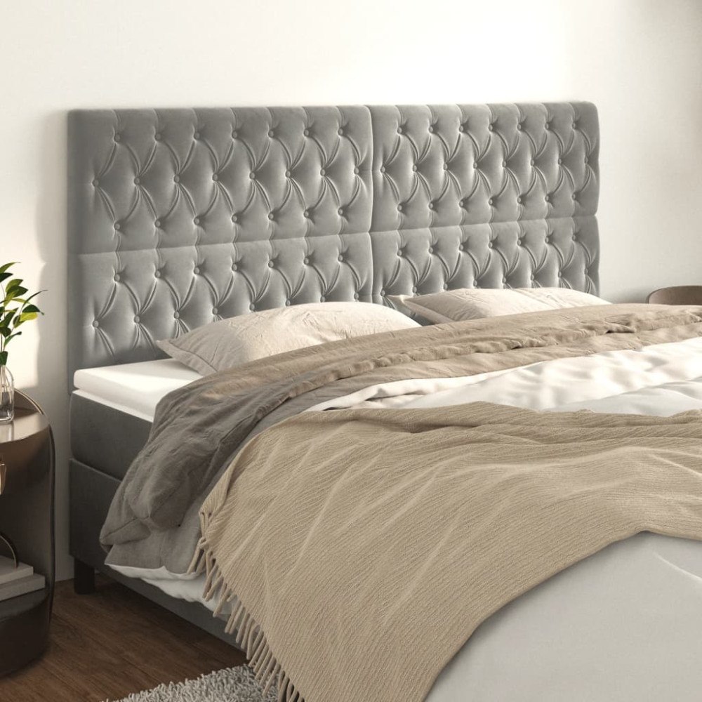 vidaXL Sänggavel ljusgrå 200x7x118/128 cm sammet