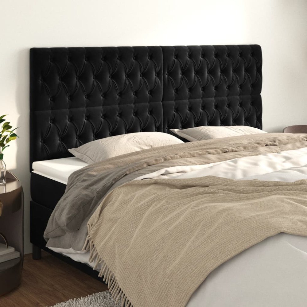 vidaXL Sänggavel svart 200x7x118/128 cm sammet