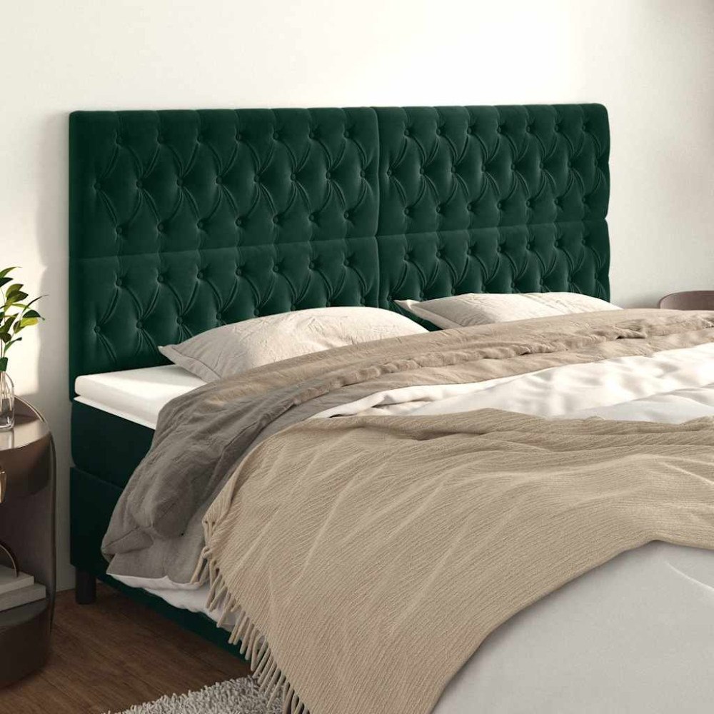 vidaXL Sänggavel mörkgrön 200x7x118/128 cm sammet