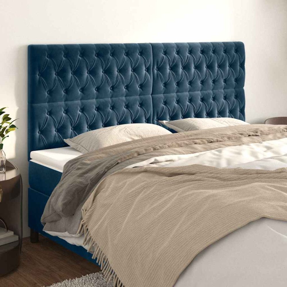 vidaXL Sänggavel mörkblå 200x7x118/128 cm sammet