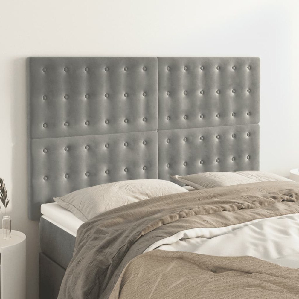 vidaXL Sänggavel ljusgrå 144x5x118/128 cm sammet