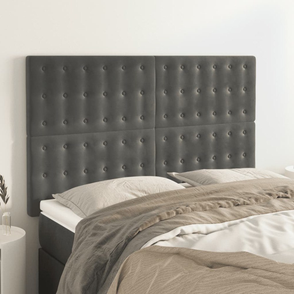 vidaXL Sänggavel mörkgrå 144x5x118/128 cm sammet