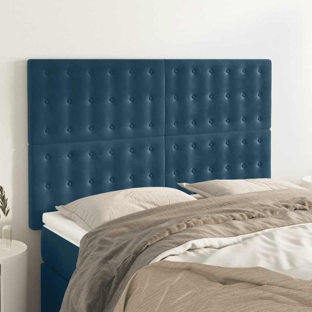 vidaXL Sänggavel mörkblå 144x5x118/128 cm sammet