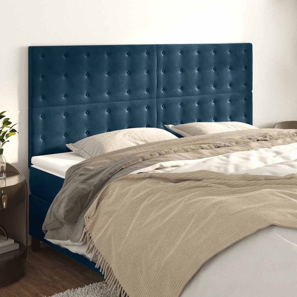 vidaXL Sänggavel mörkblå 160x5x118/128 cm sammet