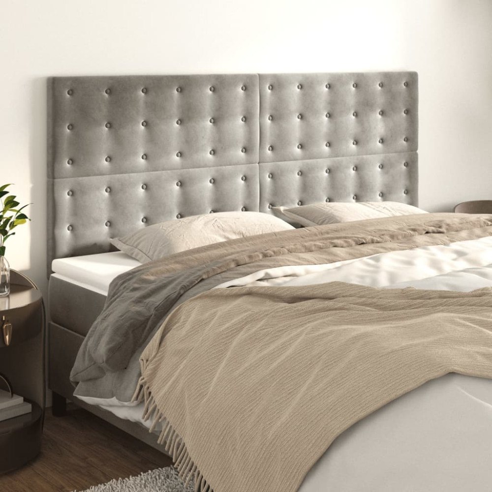 vidaXL Sänggavel ljusgrå 180x5x118/128 cm sammet
