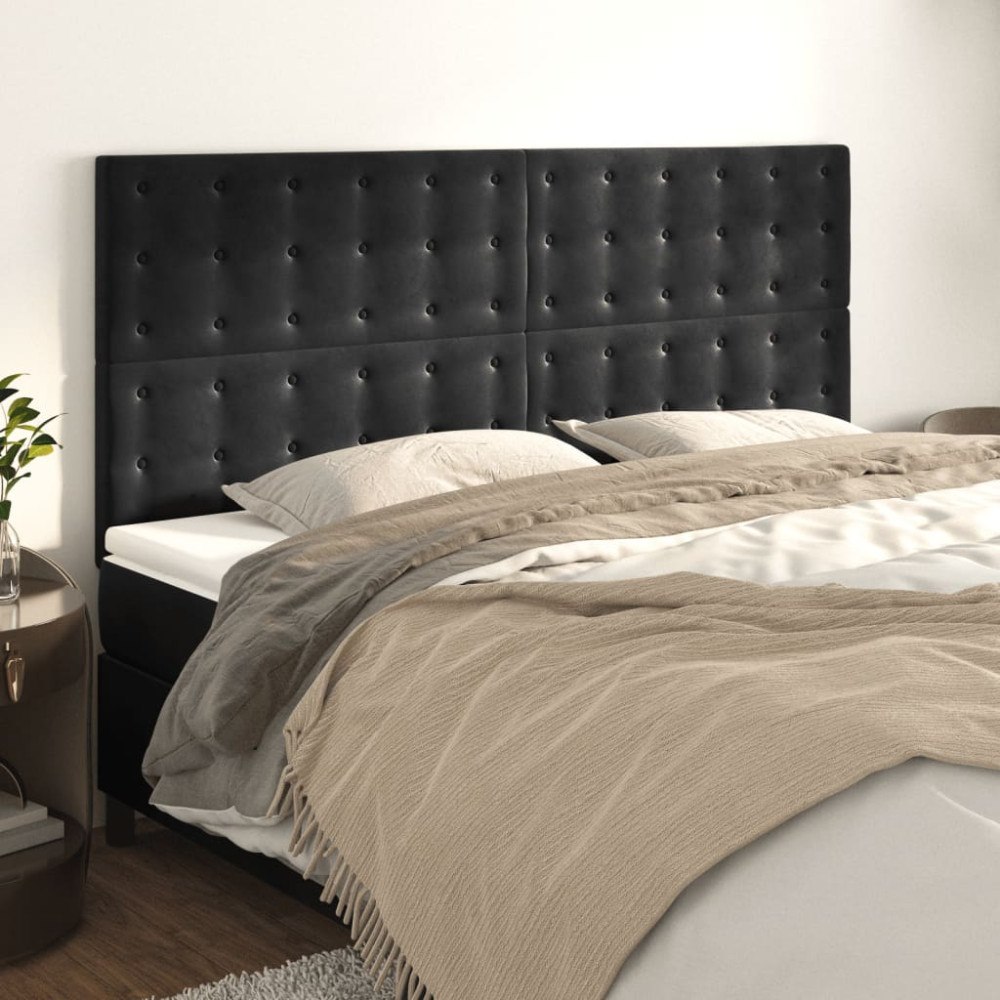vidaXL Sänggavel svart 180x5x118/128 cm sammet