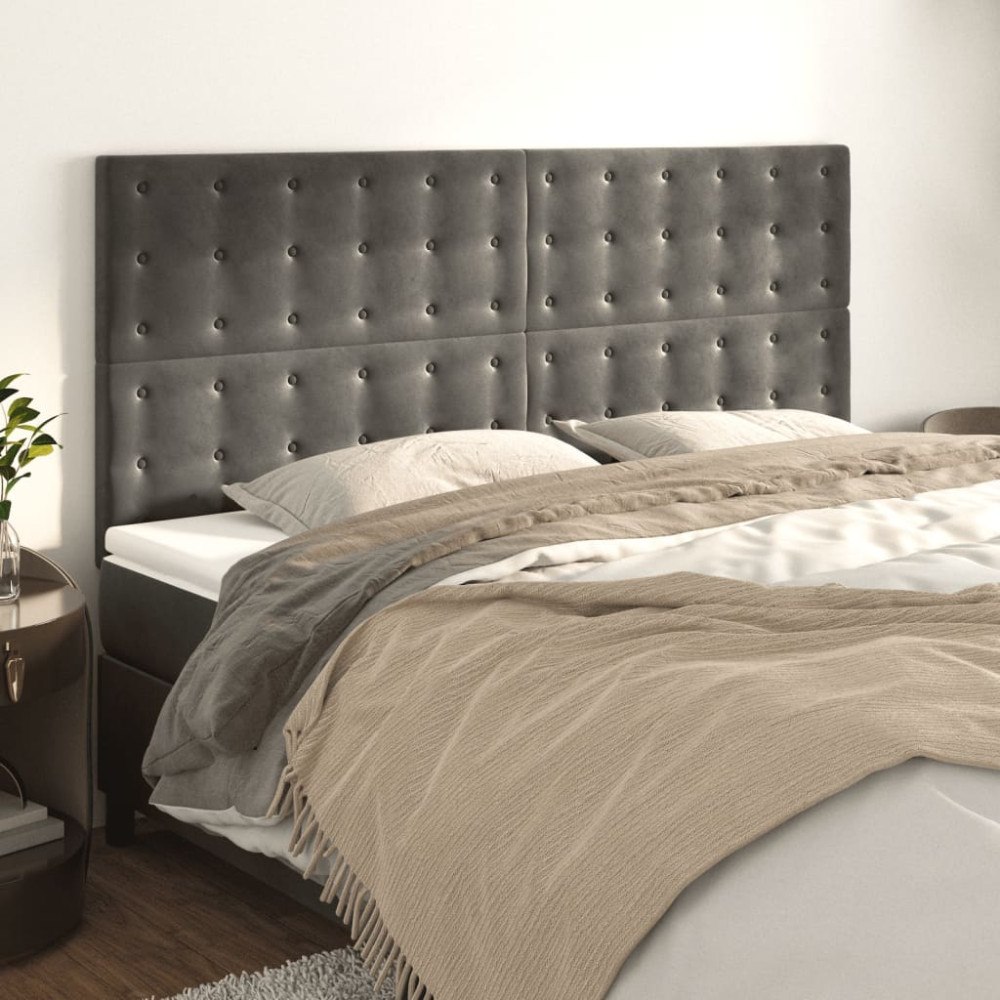 vidaXL Sänggavel mörkgrå 200x5x118/128 cm sammet