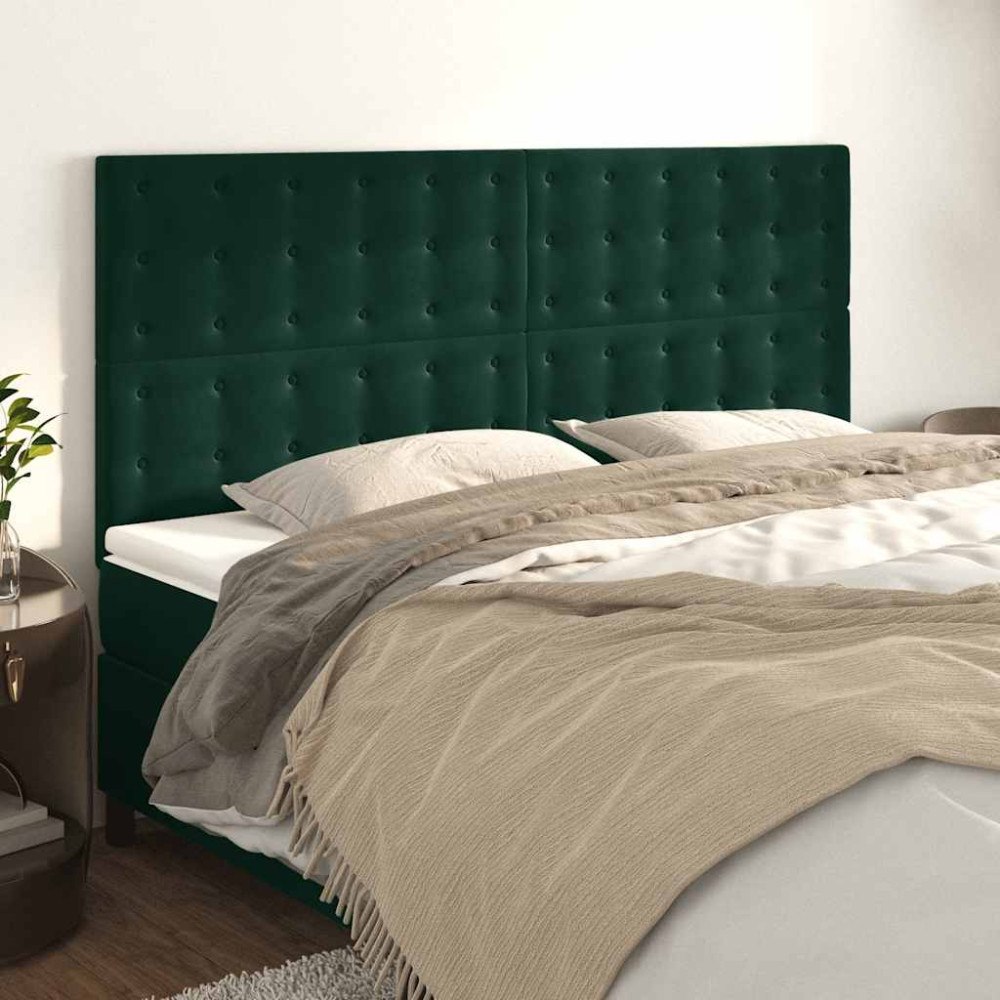 vidaXL Sänggavel mörkgrön 200x5x118/128 cm sammet
