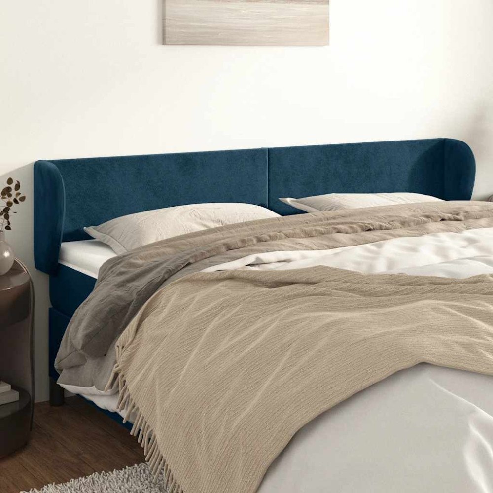 vidaXL Sänggavel med kanter mörkblå 183x23x78/88 cm sammet