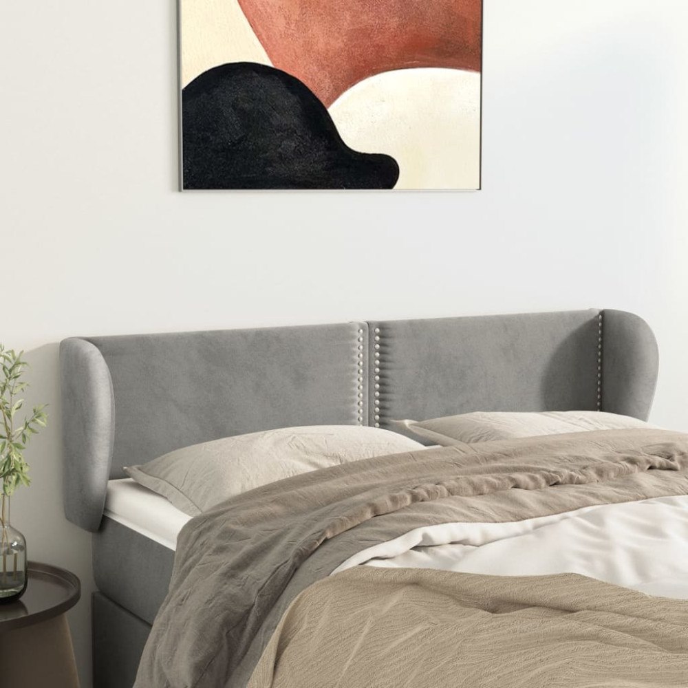 vidaXL Sänggavel med kanter ljusgrå 147x23x78/88 cm sammet