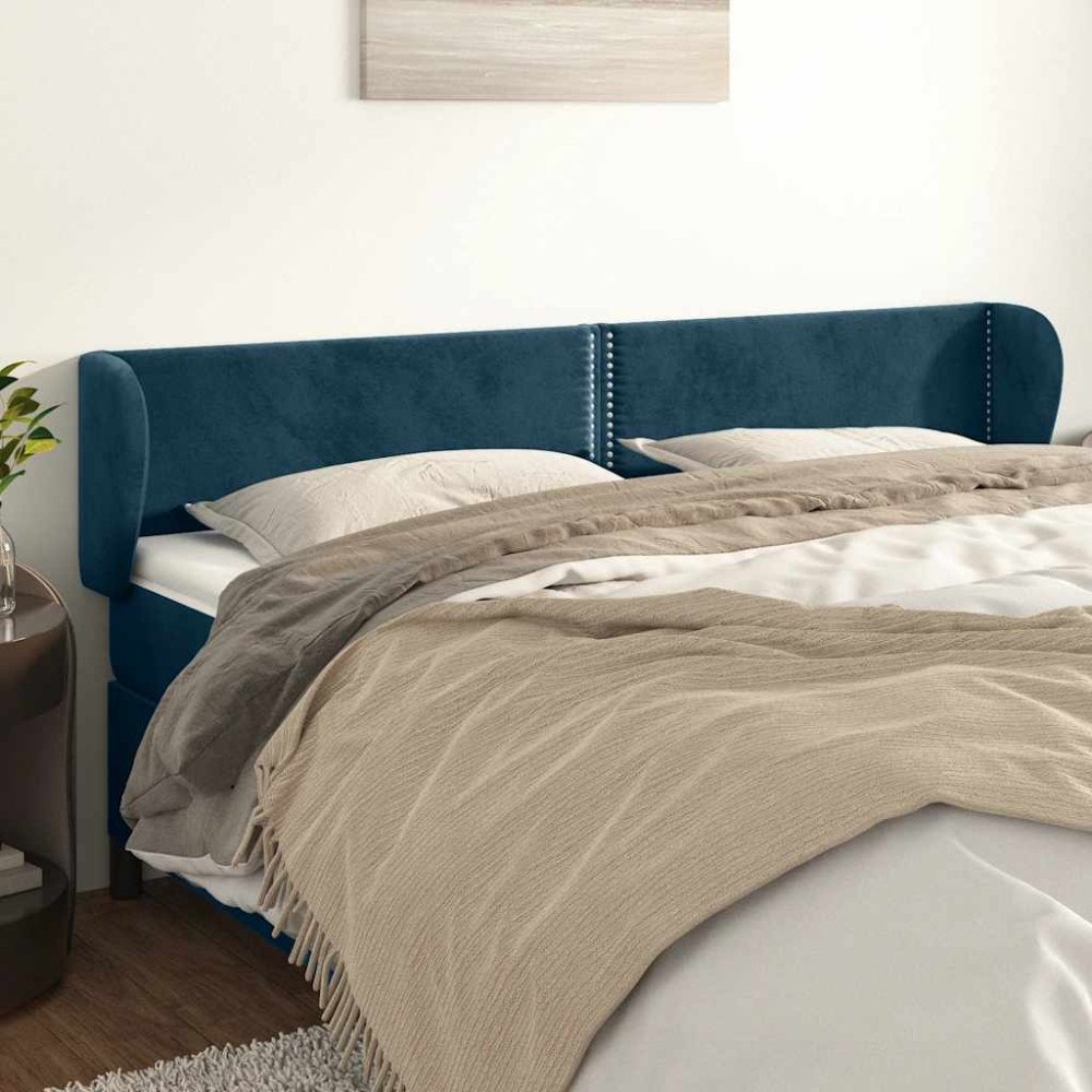 vidaXL Sänggavel med kanter mörkblå 163x23x78/88 cm sammet