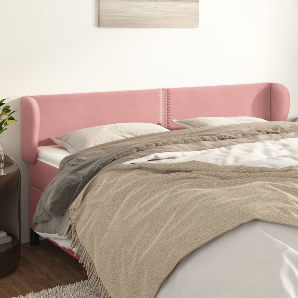 vidaXL Sänggavel med kanter rosa 163x23x78/88 cm sammet