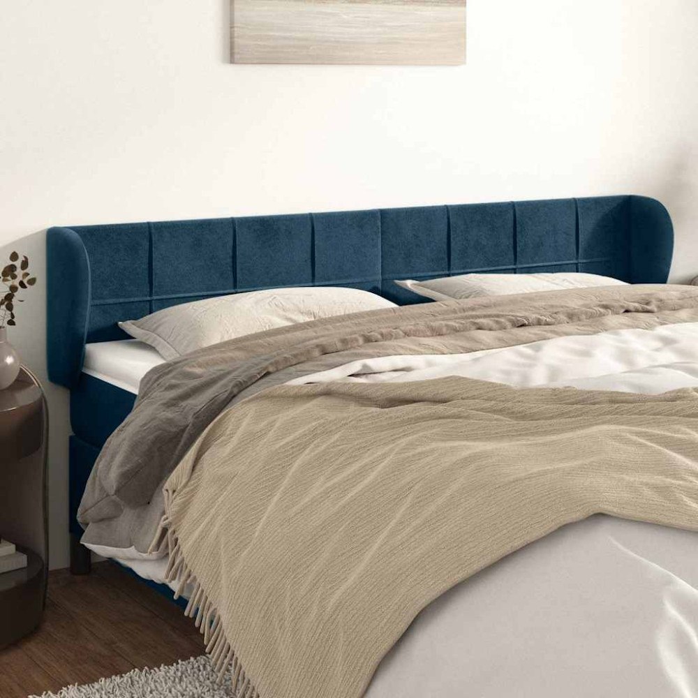 vidaXL Sänggavel med kanter mörkblå 183x23x78/88 cm sammet