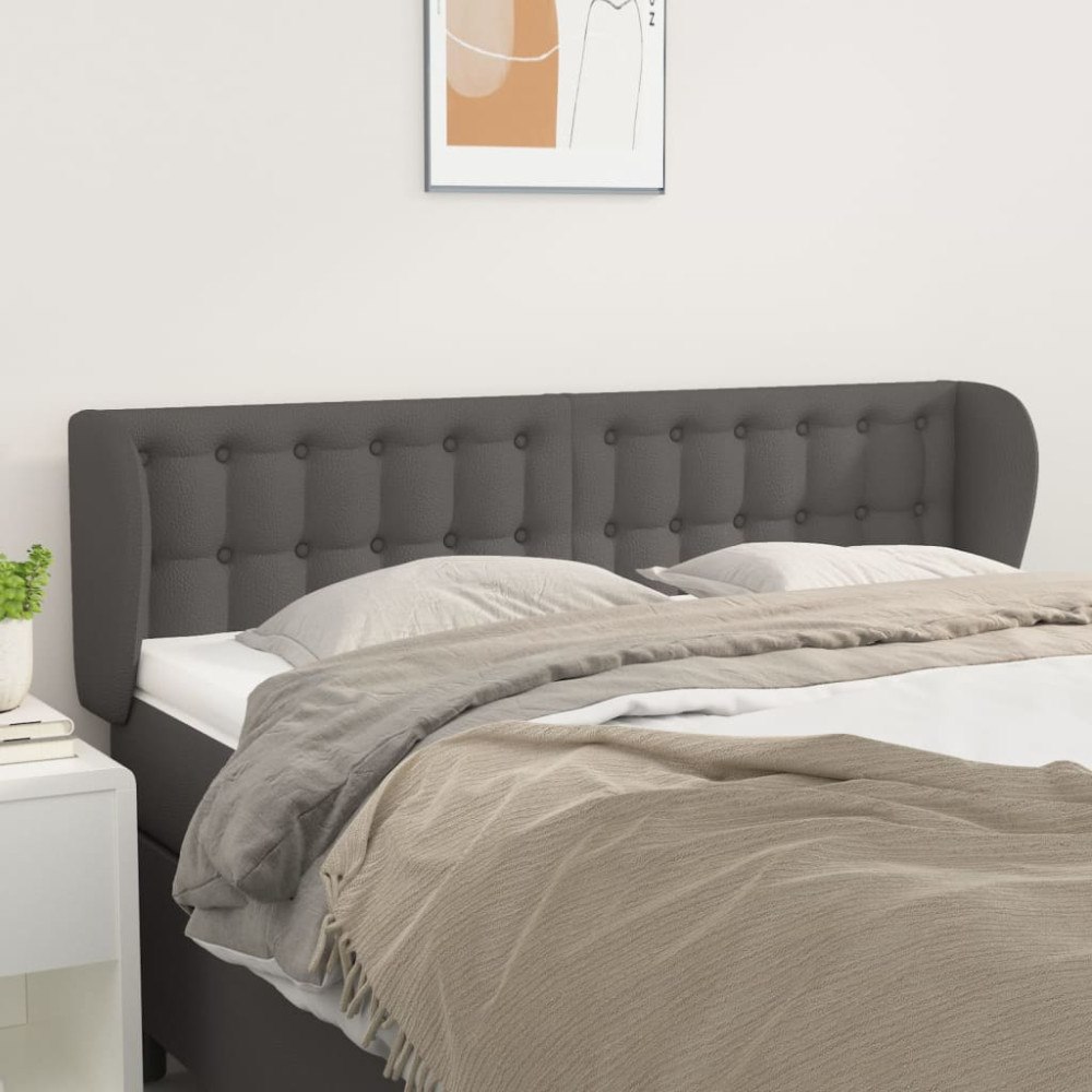 vidaXL Sänggavel med kanter grå 147x23x78/88 cm konstläder